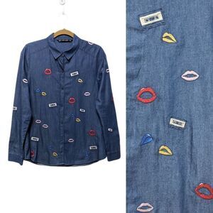 ZARA Novelty Lips Cassette Tape Embroidered Top M